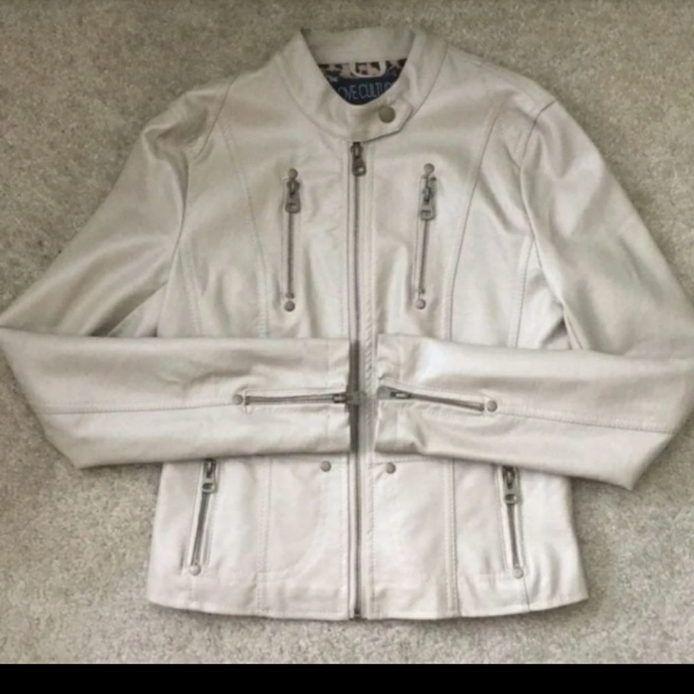 White feaux leather jacket